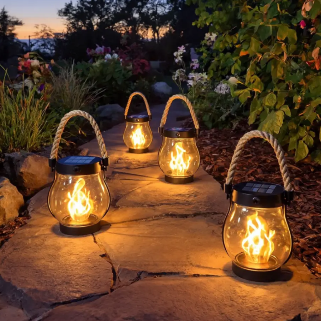 Solar Powered Outdoor Lantern Portable Design Flickering Flame - Image 8