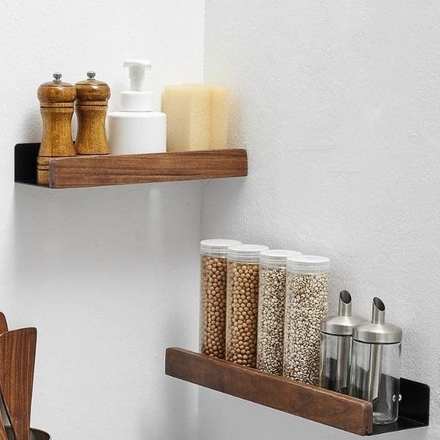 Solid Wood Bathroom Wall Shelf Storage & Organization Rustic Style - Image 1