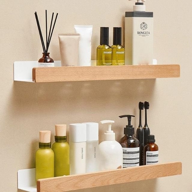 Solid Wood Bathroom Wall Shelf Storage & Organization Rustic Style - Image 9