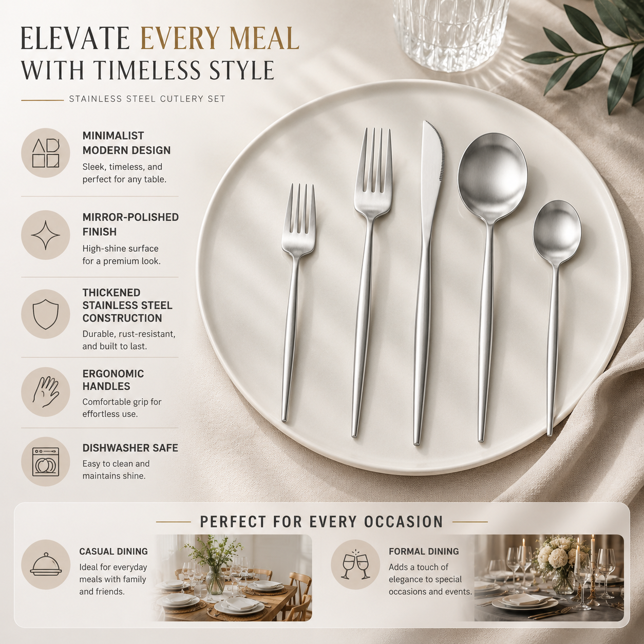Stainless Steel Flatware Set Modern Dining Modern Flatware Set - Image 5