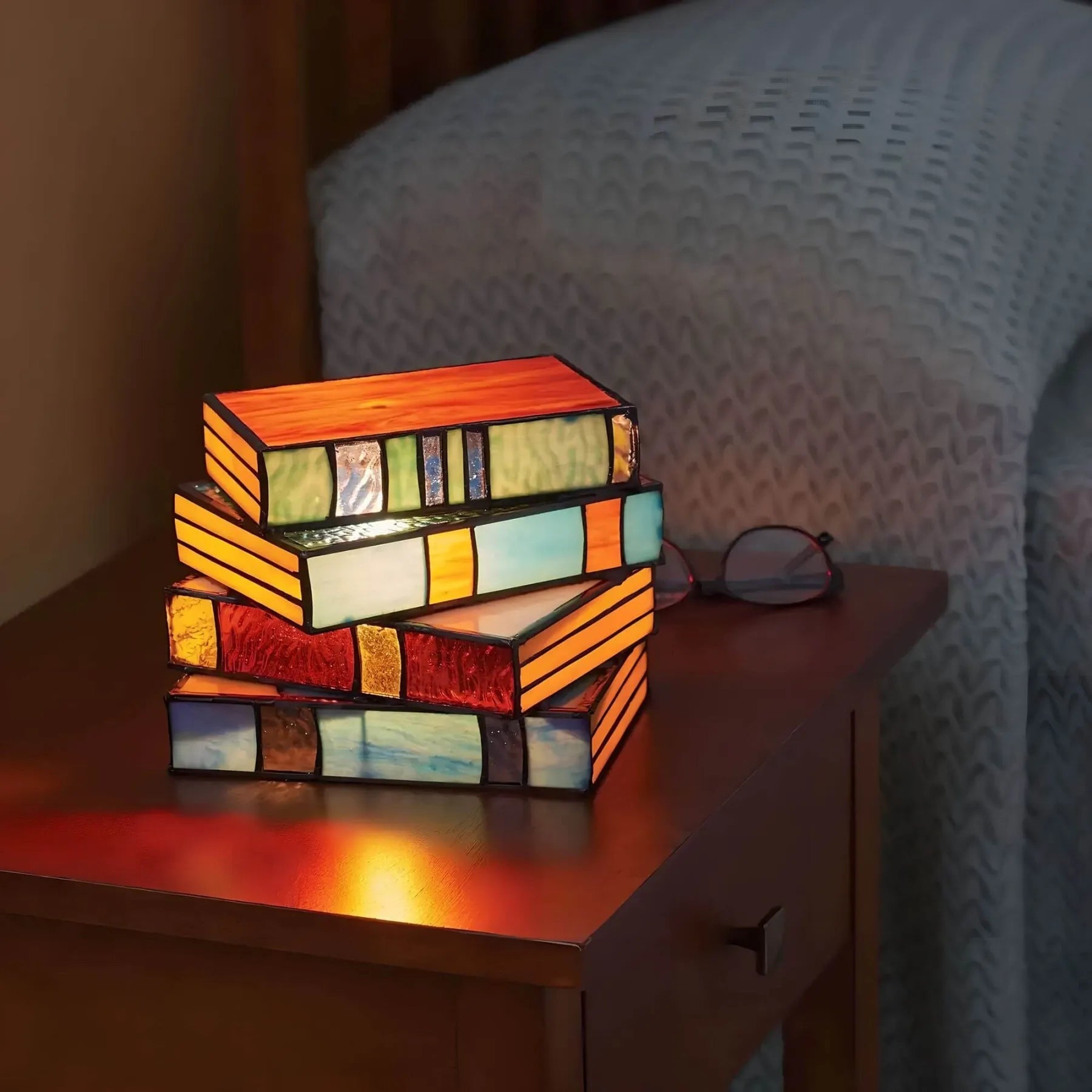 Table Lamp Stained Glass Lamp Book Stack Design Artistic Lamp - Image 1