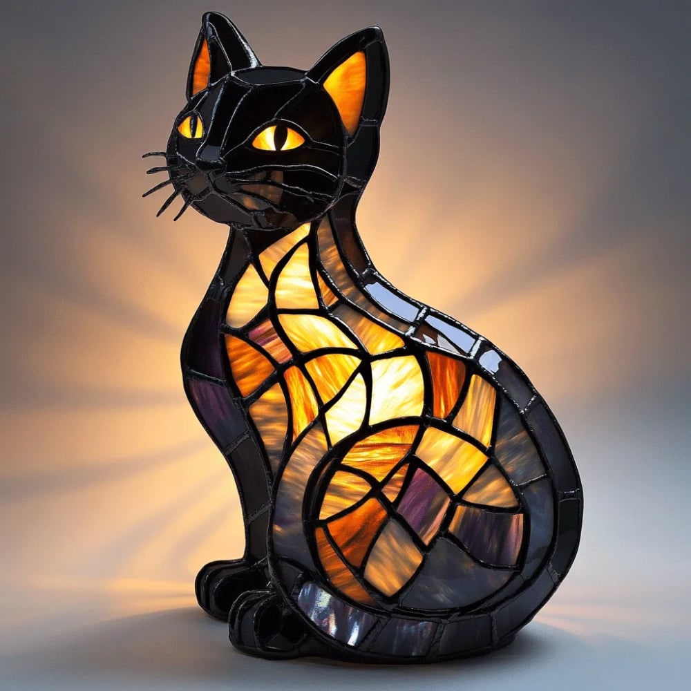 Table Lamp Stained Glass Lamp Decorative Cat Design - Image 3