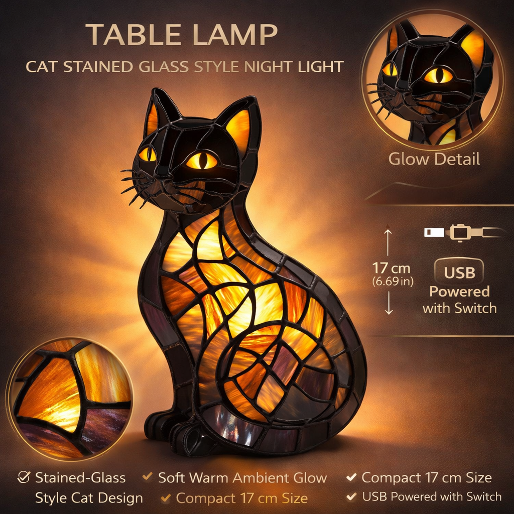 Table Lamp Stained Glass Lamp Decorative Cat Design - Image 4