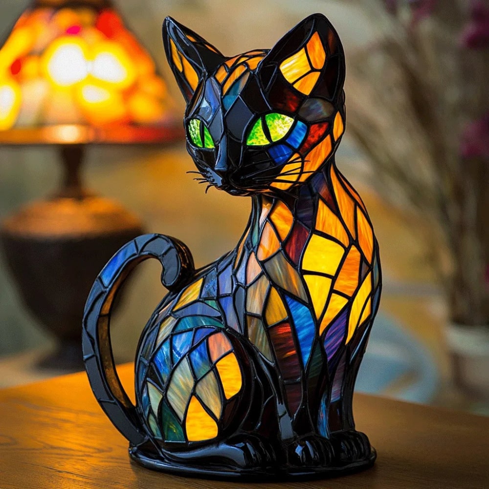 Table Lamp Stained Glass Lamp Decorative Cat Design - Image 5