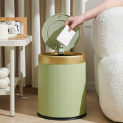 Trash Can Round Design Press Drop Lid Waste Bin - Image 1
