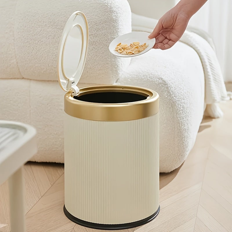 Trash Can Round Design Press Drop Lid Waste Bin - Image 11