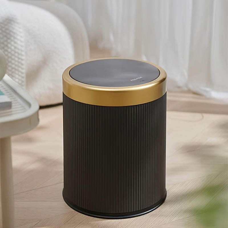 Trash Can Round Design Press Drop Lid Waste Bin - Image 13