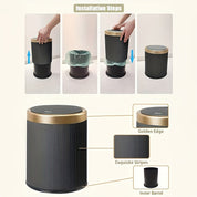 Trash Can Round Design Press Drop Lid Waste Bin - Image 4