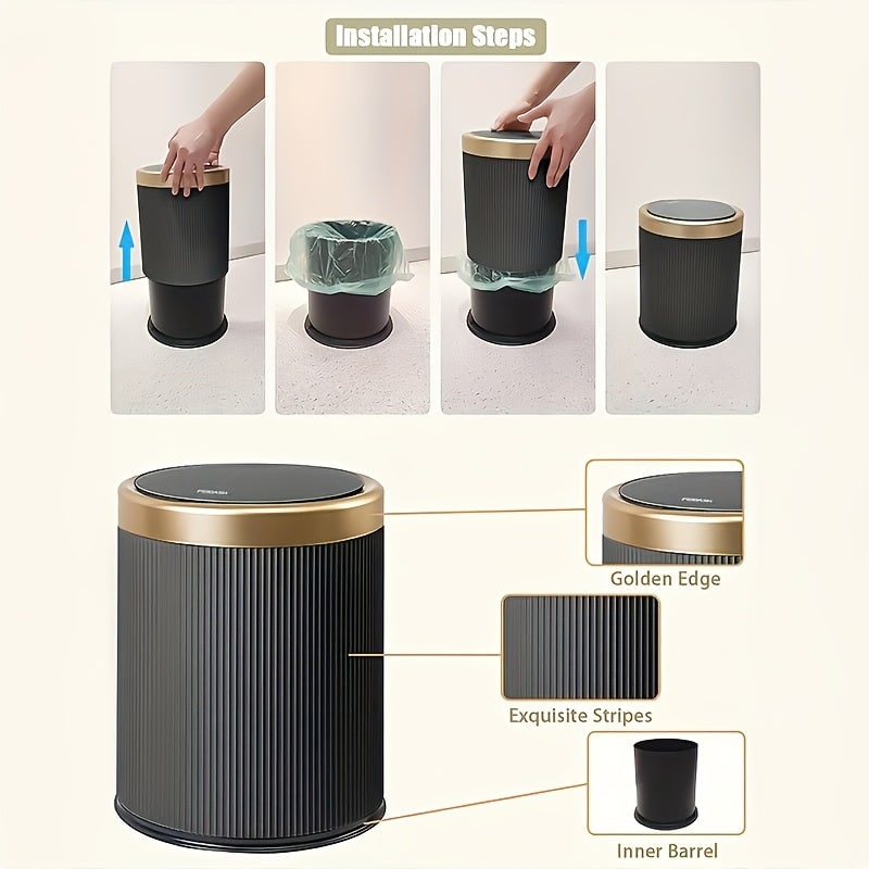 Trash Can Round Design Press Drop Lid Waste Bin - Image 4