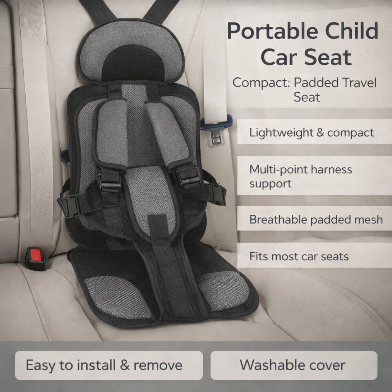 Travel Car Seat 5-Point Safety Harness Compact Design - Image 3
