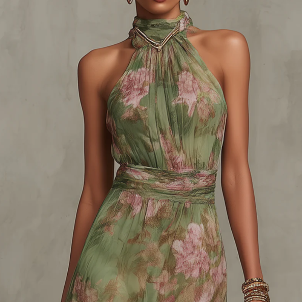 Women's Halter Neck Floral Dress Flowy Summer | Casual Dress - Image 3