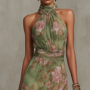 Women's Halter Neck Floral Dress Flowy Summer | Casual Dress - Image 3