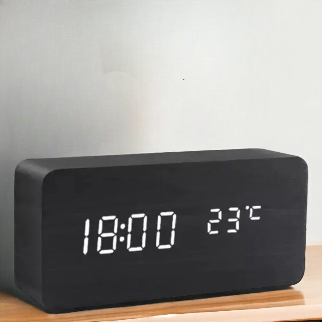 Wood Alarm Clock LED Display and Voice Control Functionality - Image 2