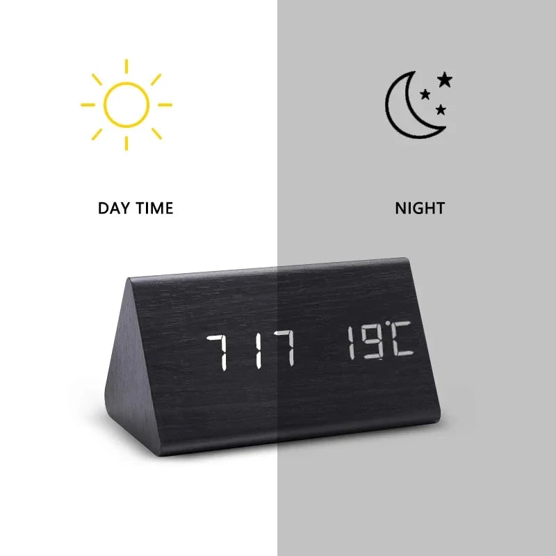 Wood Alarm Clock LED Display and Voice Control Functionality - Image 9