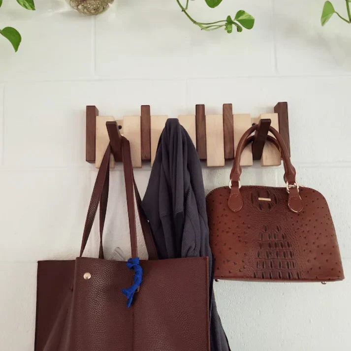 Wood Wall Hook Rack Coats and Scarves Modern Home Organizer - Image 2