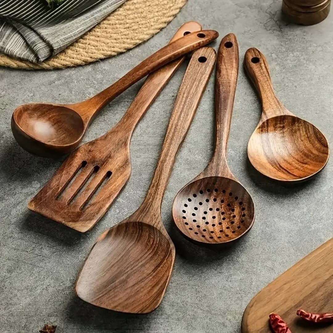 Wooden Cooking Utensil Set 5-Piece Walnut Kitchen Tools - Image 5