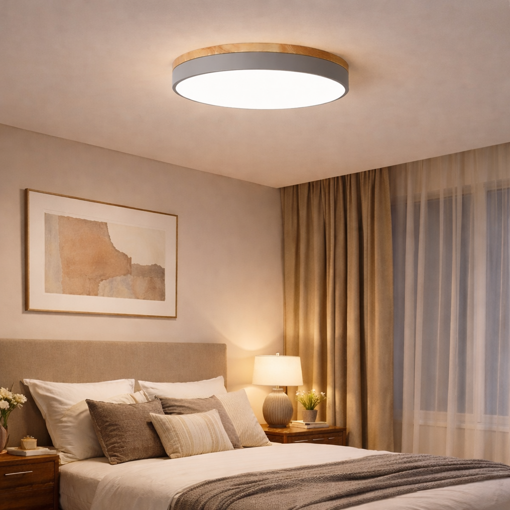 Wooden Flush Ceiling Living Room Modern Round Design - Image 11