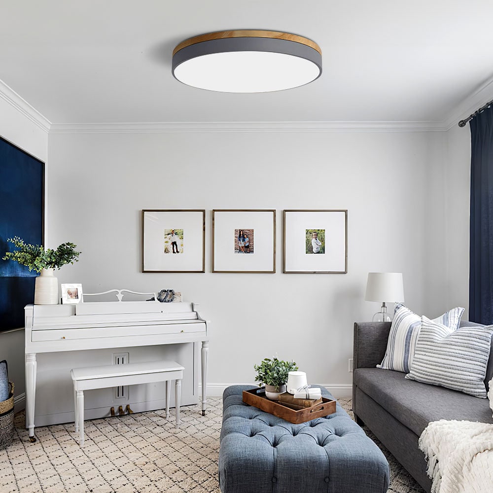 Wooden Flush Ceiling Living Room Modern Round Design - Image 12