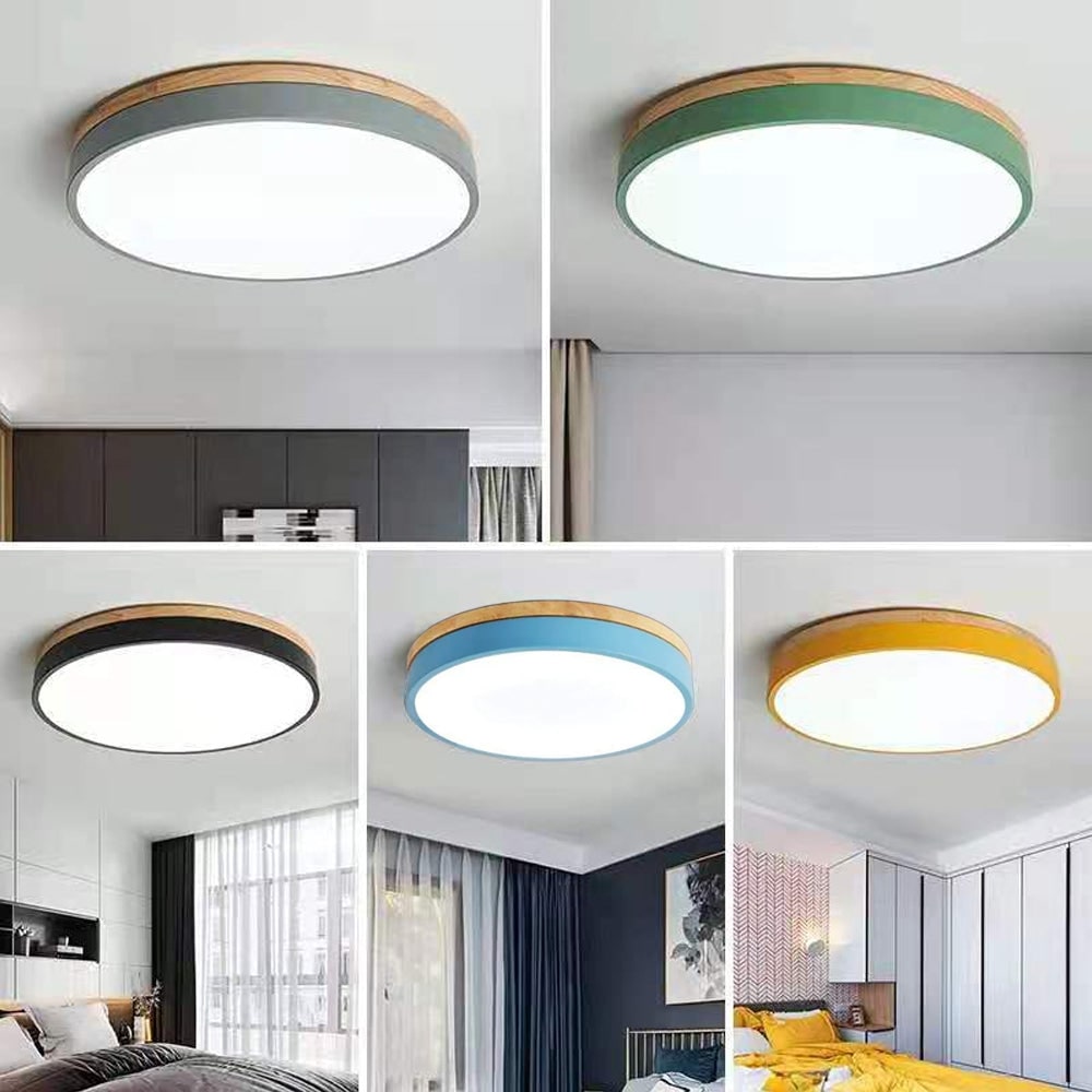 Wooden Flush Ceiling Living Room Modern Round Design - Image 32