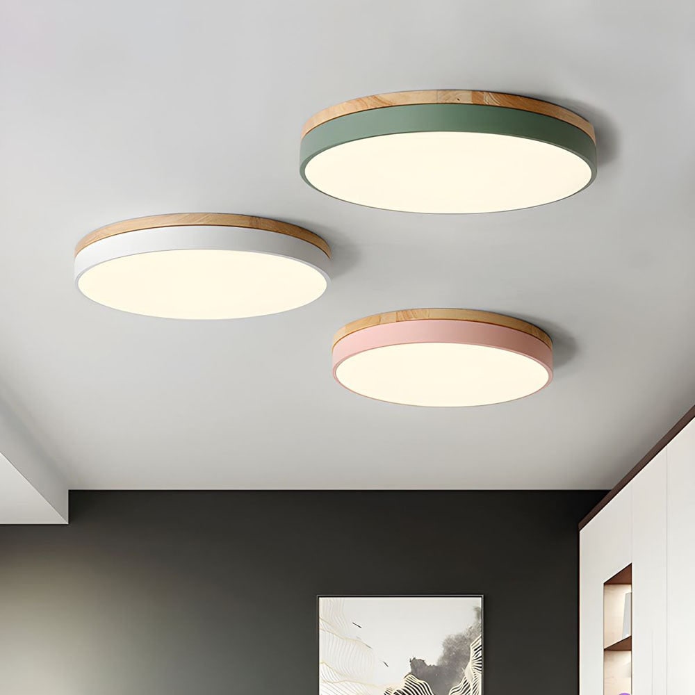 Wooden Flush Ceiling Living Room Modern Round Design - Image 34