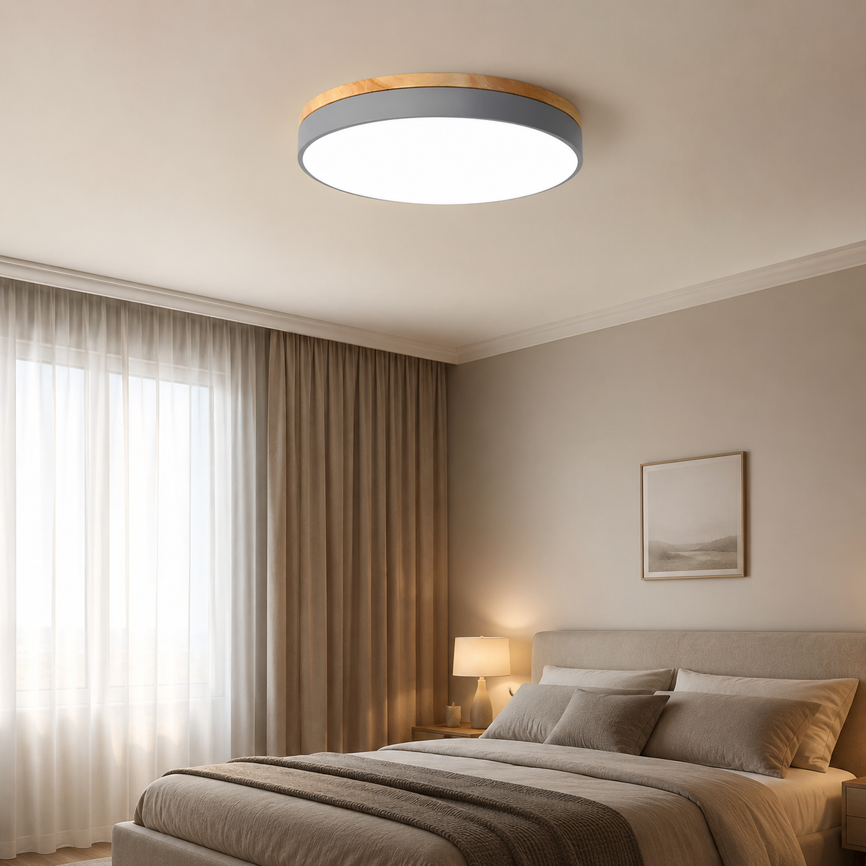 Wooden Flush Ceiling Living Room Modern Round Design - Image 9
