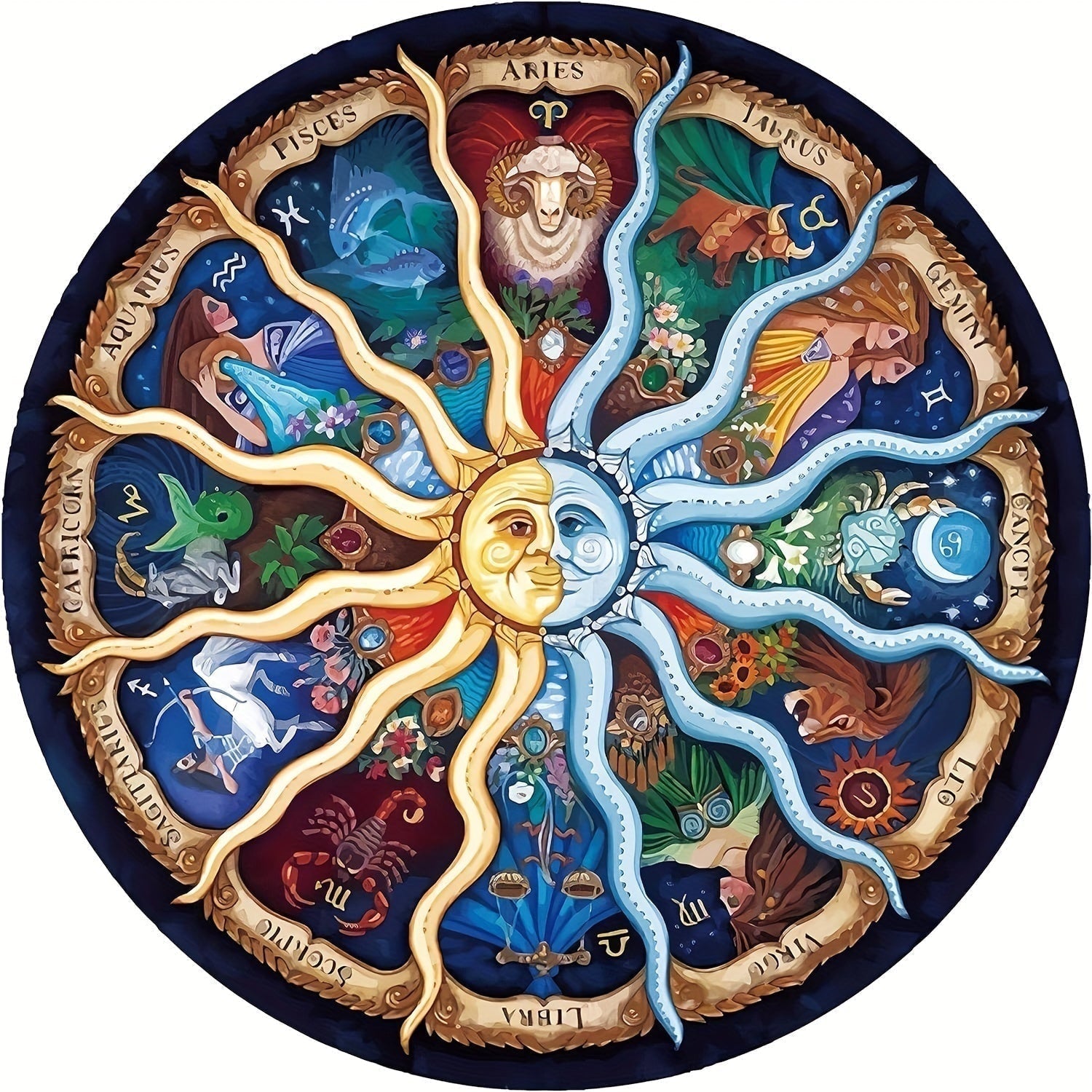 Zodiac Puzzle 1000 Pieces Round Astrology Art Family Fun - Image 1